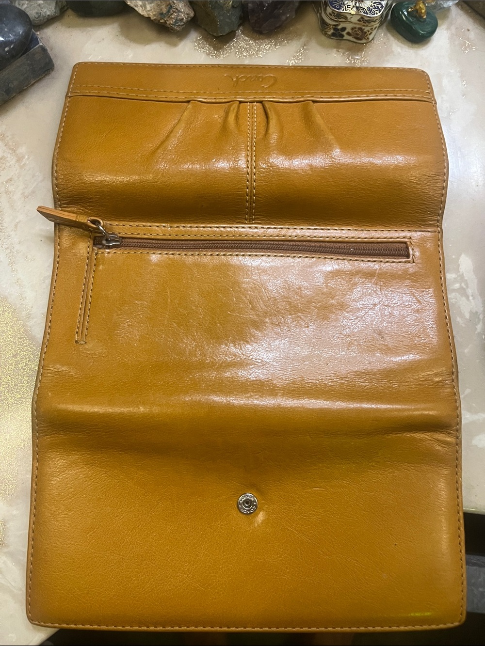 Coach Camel Color Leather Fold Wallet - Picture 3 of 3